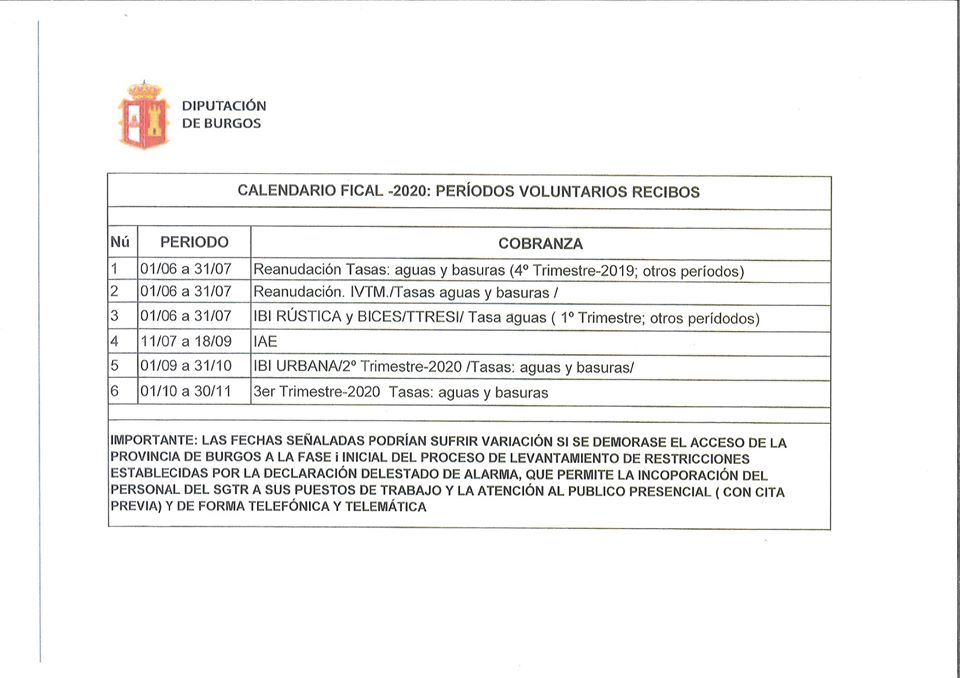 PERIODO VOLUNTARIO DE PAGO DE RECIBOS DEL EJERCICIO 2020 DEL SERVICIO DE GESTIÓN TRIBUTARIA Y RECAUDACIÓN