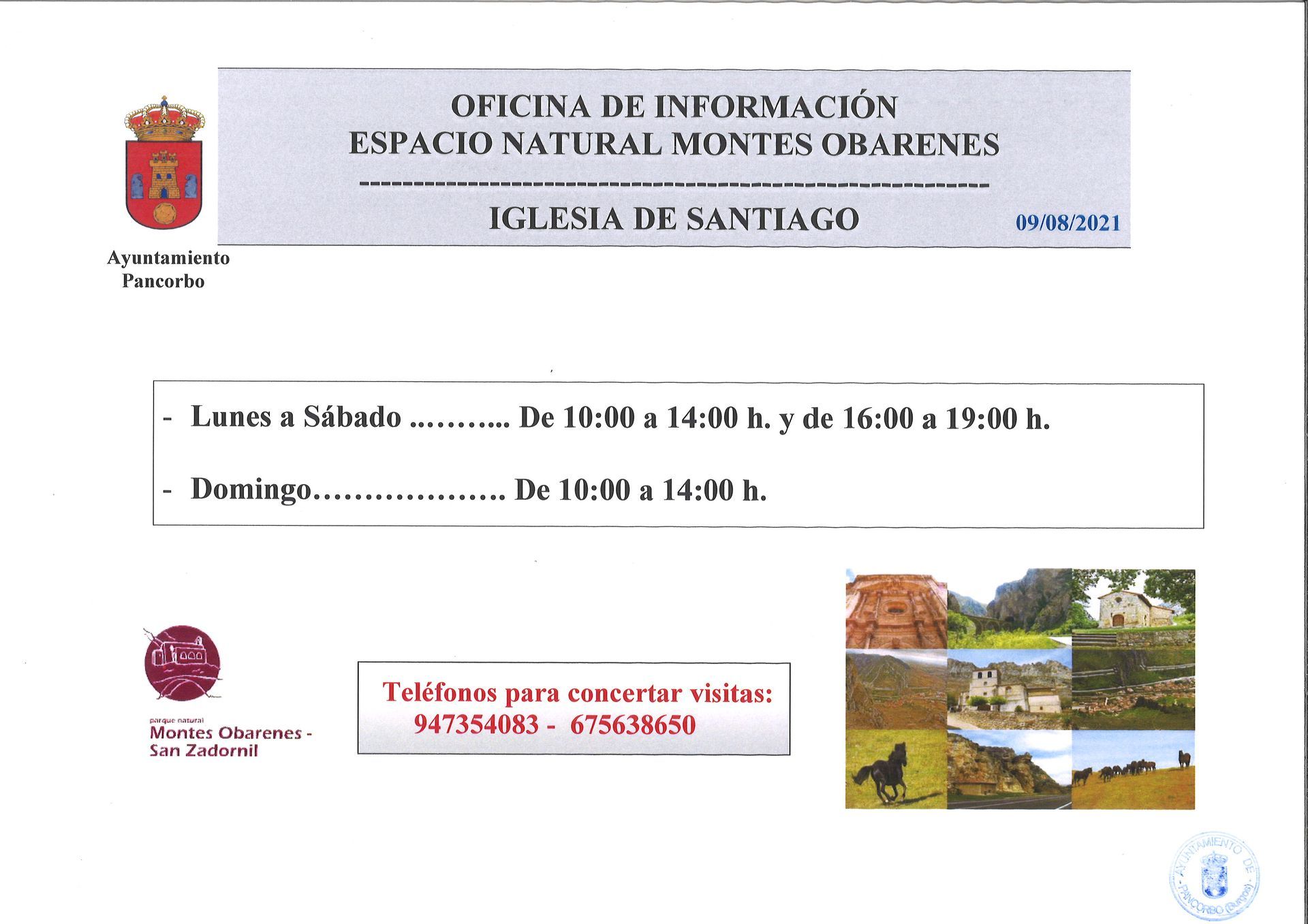 Horario Oficina de Información del Espacio Natural Montes Obarenes e Iglesia de Santiago