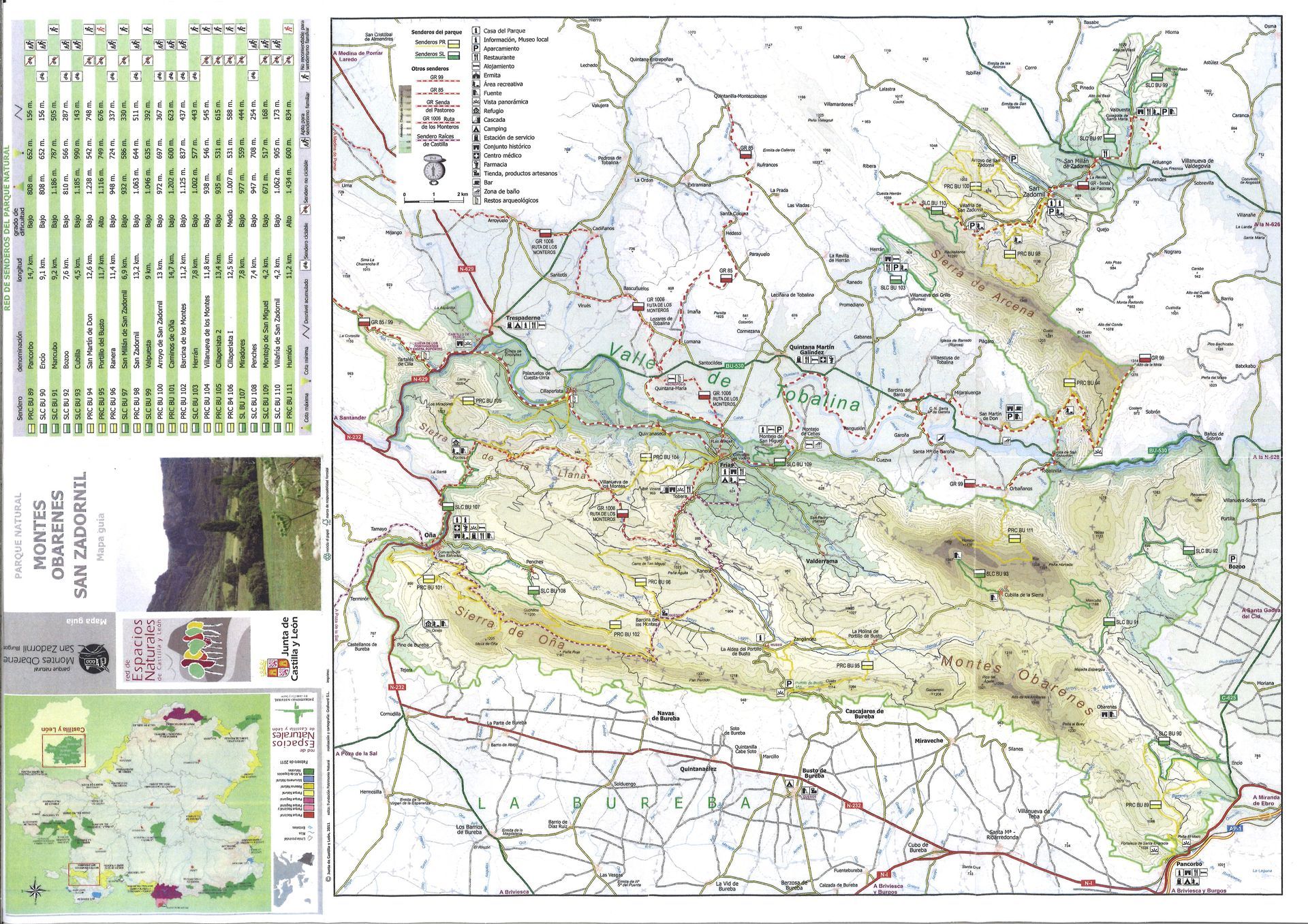 Mapa Guía del Parque Natural Montes Obarenes - San Zadornil
